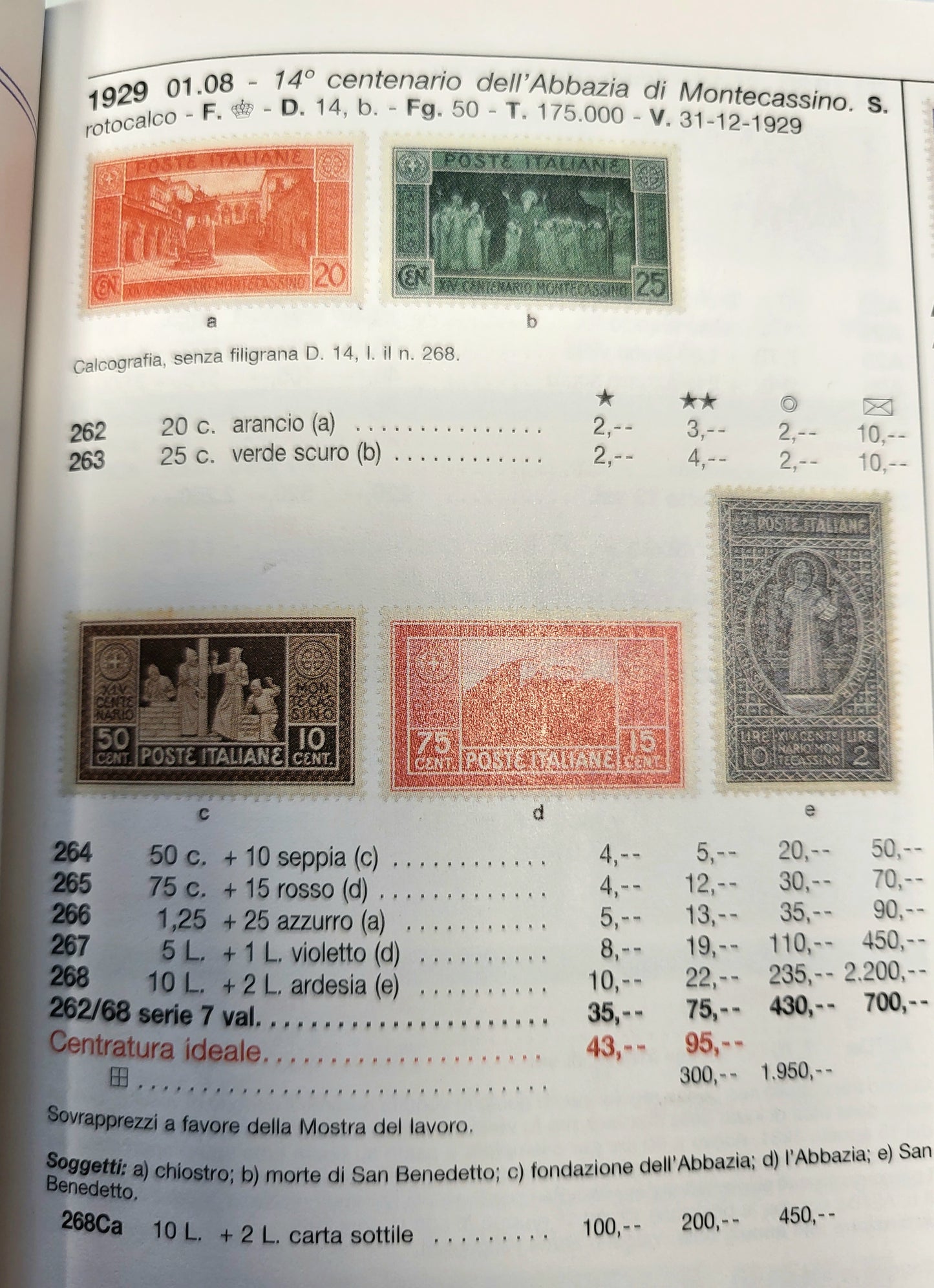 REGNO D'ITALIA -1929 - 14° Centenario dell'Abazia di Montecassino.
