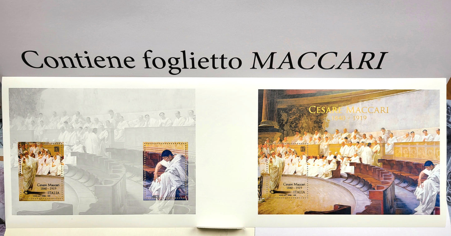 Libro Ufficiale Italiano delle Poste Anno 2019 con tutti i francolli dell'anno piu la rarita del Libretto "Maccari" non piegato.