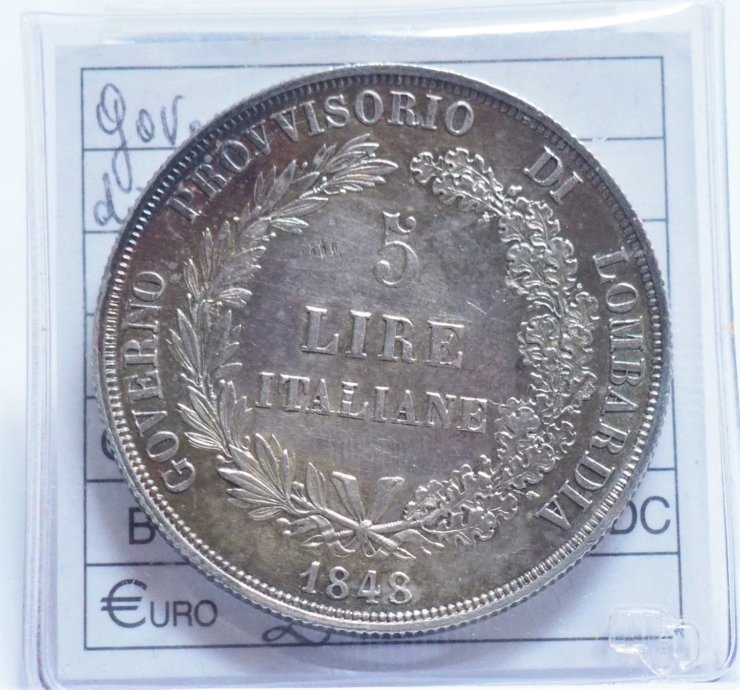 ITALIA - Governo Provvisorio della Lombardia 1848 - 5 Giornate di Milano - Lire 5 Argento 900/1000 gr. 25 zecca di Milano D/stella vicino alla testa e base grossa (SPL)