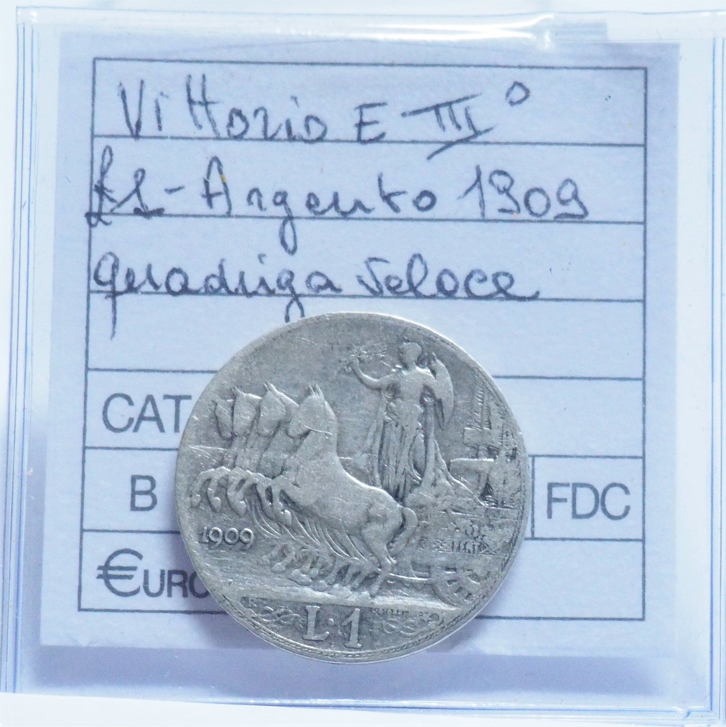REGNO D'ITALIA - VITTORIO EMANUELE III° 1909 - 1 Lira Argento 835/1000 gr. 5 Quadriga Veloce