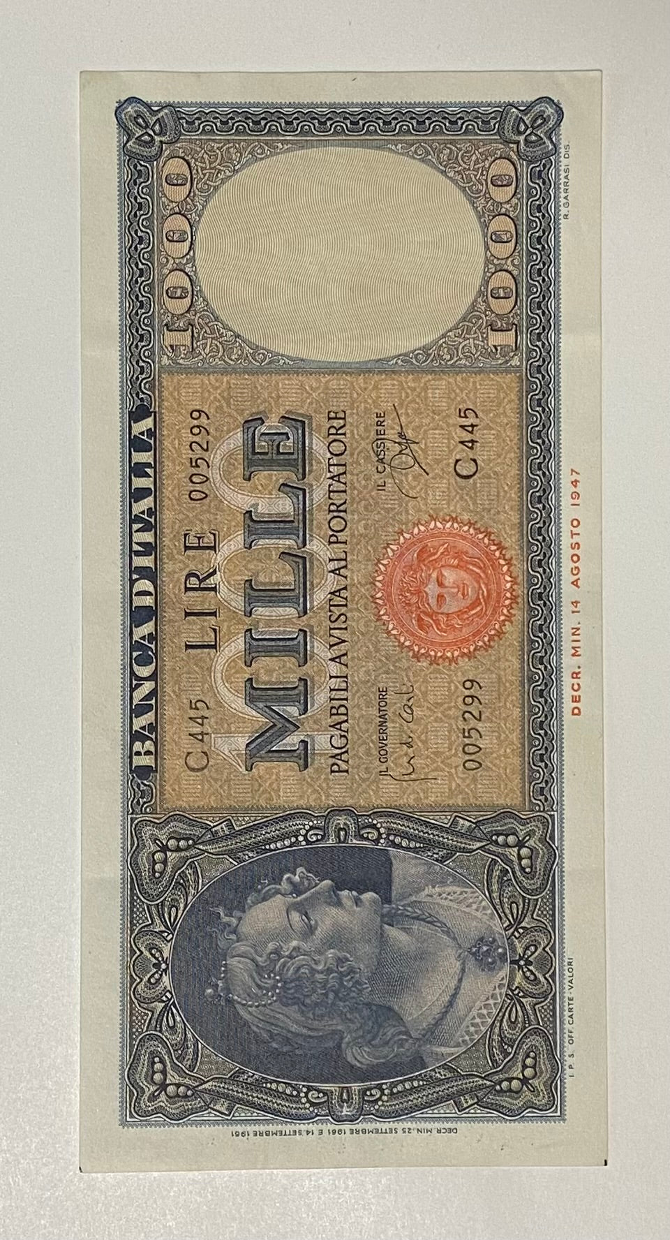 1000 LIRE ITALIA (MEDUSA) FIRMA CARLI-RIPA