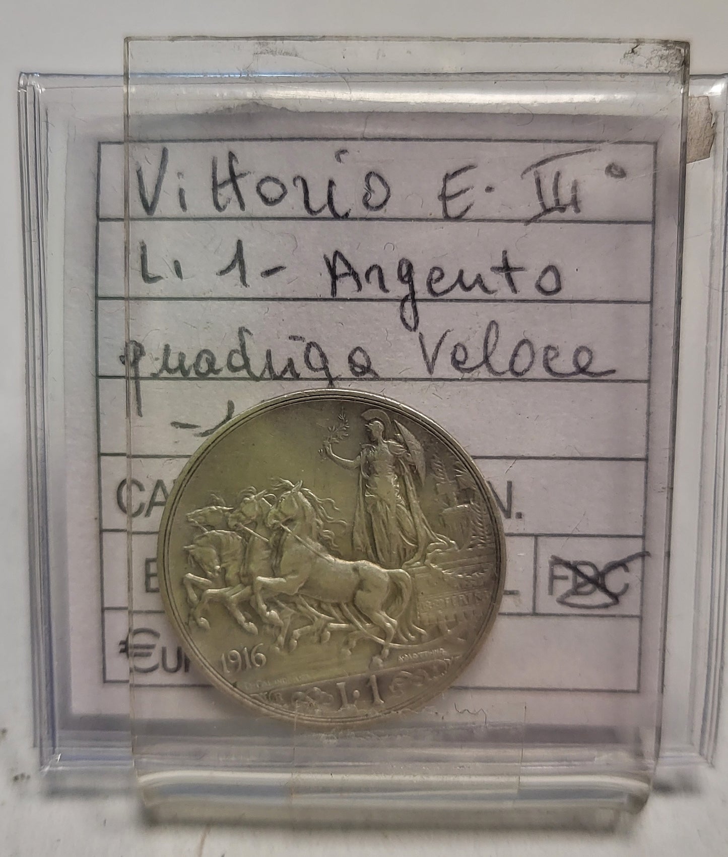 REGNO D'ITALIA - VITTORIO EMANUELE III° 1916 - 1 Lira Argento 835/1000 gr. 5 Quadriga Veloce