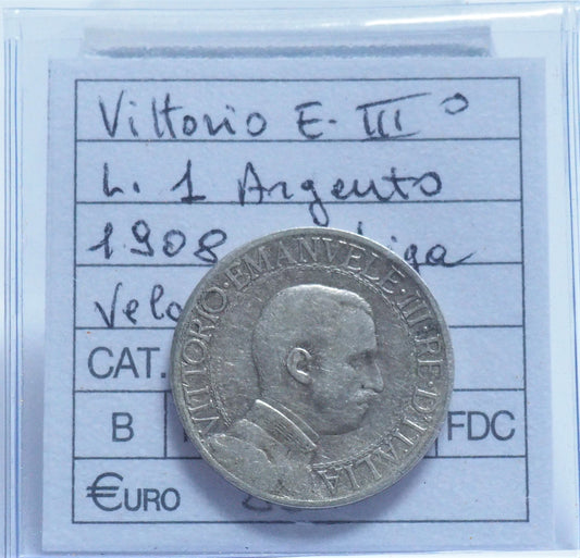 REGNO D'ITALIA - VITTORIO EMANUELE III° 1908 - 1 Lira Argento 835/1000 gr. 5 (SPL)