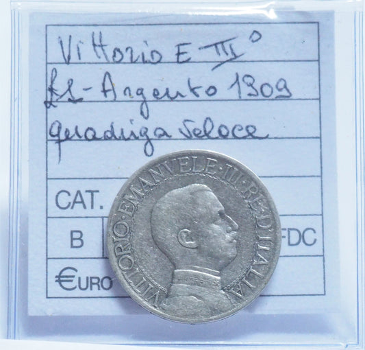 REGNO D'ITALIA - VITTORIO EMANUELE III° 1909 - 1 Lira Argento 835/1000 gr. 5 Quadriga Veloce