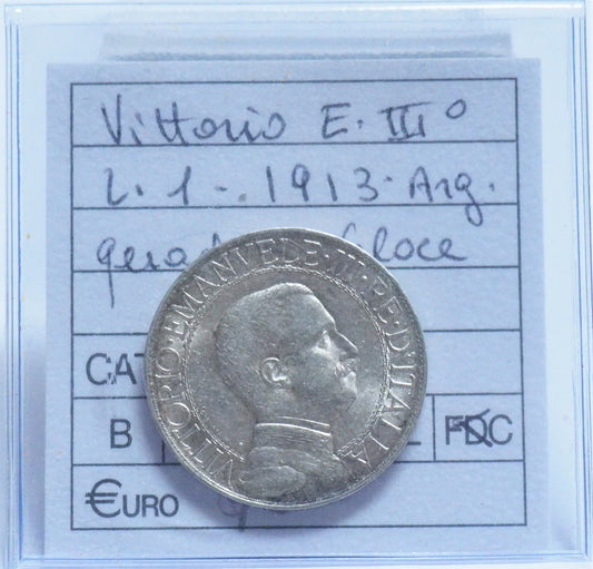 REGNO D'ITALIA - VITTORIO EMANUELE III° 1913 - 1 Lira Argento 835/1000 gr. 5 Quadriga Veloce