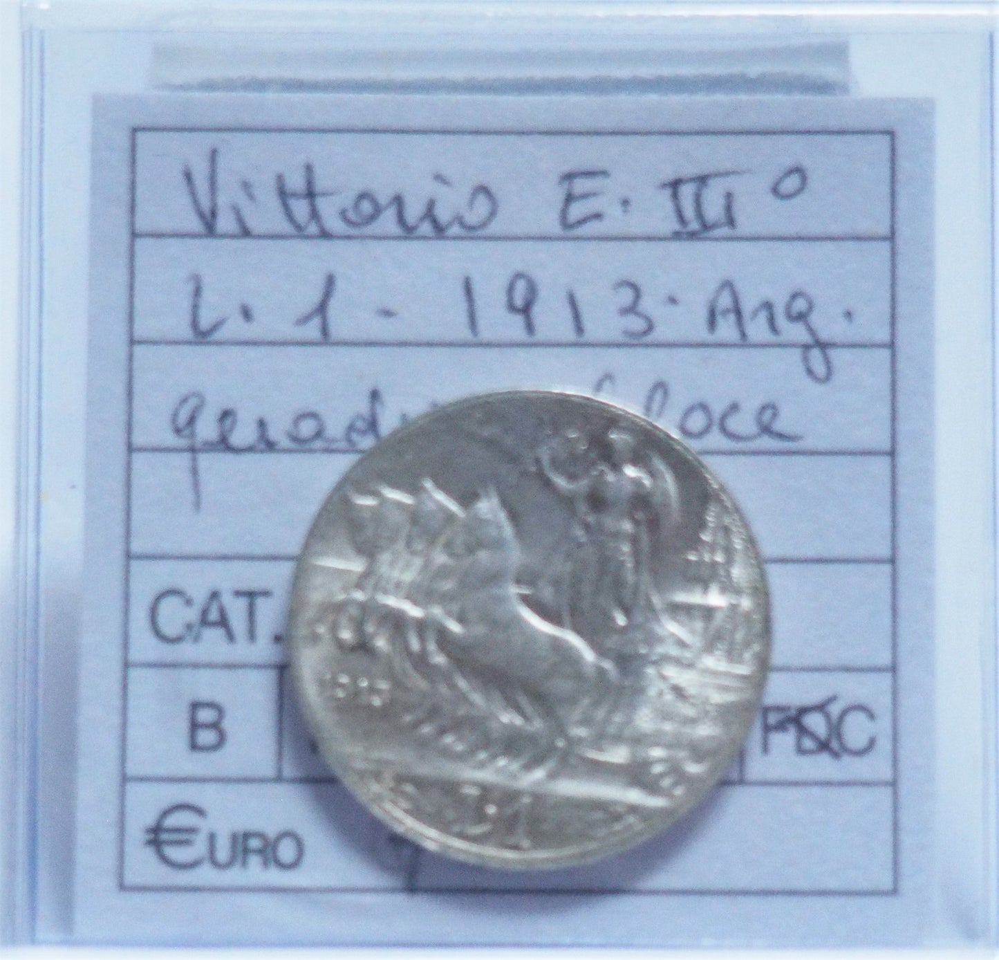 REGNO D'ITALIA - VITTORIO EMANUELE III° 1913 - 1 Lira Argento 835/1000 gr. 5 Quadriga Veloce