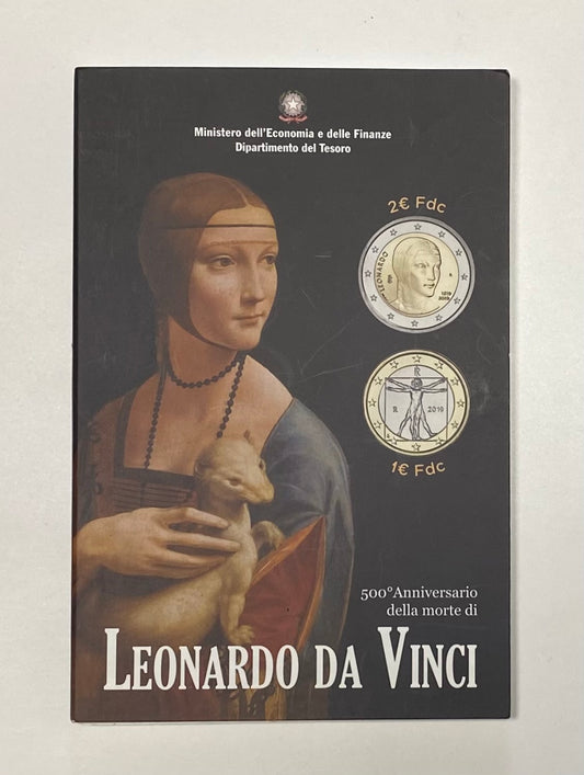 ITALIA LEONARDO DA VINCI 2019 1€ e 2€ con Folder