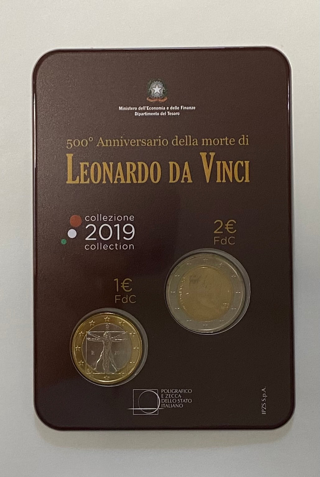 ITALIA LEONARDO DA VINCI 2019 1€ e 2€ con Folder