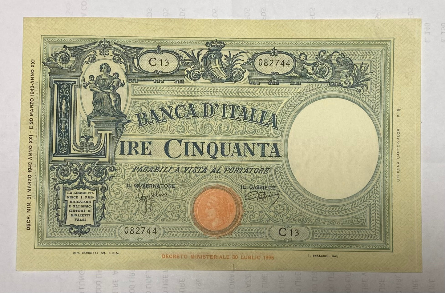 50 LIRE GRANDE "L" (FASCIO) 31/03/1943